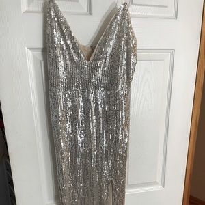 Sliver Sequin Midi Dress w/ Slit